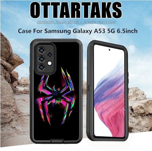 Compatible for Samsung Galaxy A53 5G Case with Screen Protector, Spider Cool Full Body Heavy Duty Galaxy A53 Case for Boys Men Black Shockproof 3-Layer Protective Case 6.5IN - color: Gray