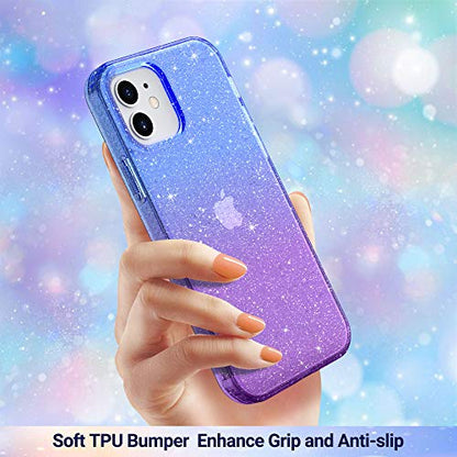 ULAK Compatible with iPhone 12 Case Clear Glitter, Purple | Sparkle Bling Soft TPU Women Girls Shockproof Protective Phone Case Designed for iPhone 12 & iPhone 12 Pro 6.1 inch - color: Purple