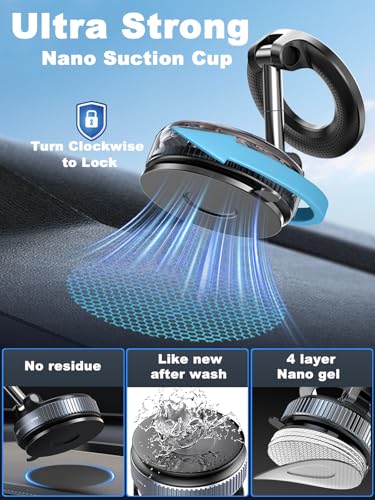 snanlen Upgraded 360° Nano Gel Vacuum Magnetic Phone Holder, 108+LBS Heavy Duty Suction Cup Phone Mount for Car Dashboard & Windshield, 3000gf MagSafe Compatible with iPhone 17/16 Pro Max White - color: White