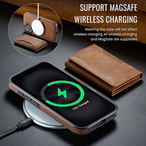 K2 2 in 1 Detachable Magnetic Phone Cases Compatible with iPhone 17 Case with Card Holder RFID Blocking, Compatible with Magsafe Wallet, Leather 6.3'' (Brown, iPhone 17) - color: Brown, size: iPhone 17