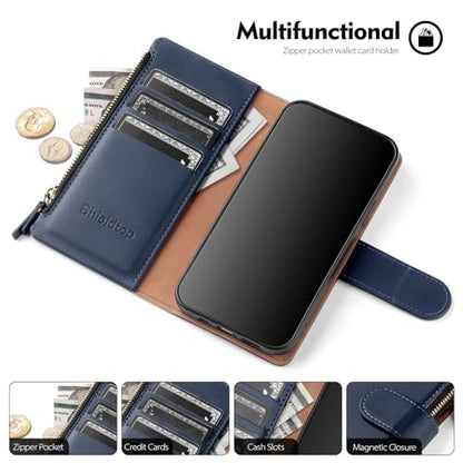 Shieldtop Compatible with Samsung Galaxy A37 5G Wallet Case with Card Holder,PU Leather Phone Case Flip Protective Cover Wrist Strap Zipper Credit Card Slots RFID Blocking Women Men,Blue - color: Blue