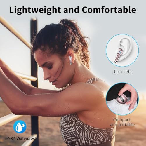 Wireless Earbuds, 2026 Bluetooth 5.4 Headphones Bass Stereo, Ear Buds with 4 Mics ENC Noise Cancelling, Bluetooth Earbuds 56H Playtime LED Display Rose Gold - color: Rose gold
