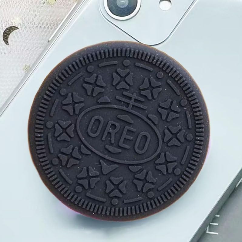 Cute Black Cookie Collapsible Phone Grip - Kawaii Phone Stand Holder for Women, Large Phone Grip Compatible with Kindle Paperwhite, iPad, iPhone,Phone Charm, Phone Accessories, Phone Snap Grip