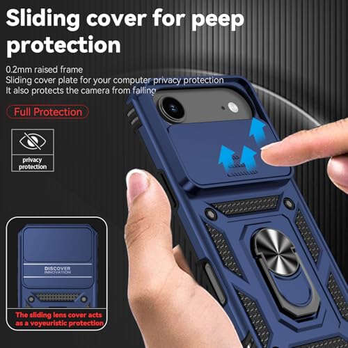 for iPhone Air Case, with Slide Camera Cover HD Screen Protector [Military Grade 16ft. Drop Tested] Ring Holder Kickstand Protective Phone Case for Apple iPhone Air 2025, Navy Blue - color: Navy Blue w/ Slide Camera 2nd gen. Military Grade