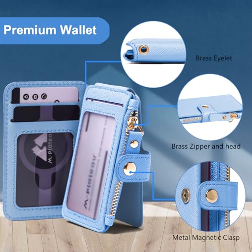 RFID Blocking Phone Wallet Stick on Leather Card Holder for Phone Case | Card Holder for Phone case Stick on Attachable Credit Card Holder for Phone (Compatible with Most Smartphones) Sky Blue - color: Sky Blue