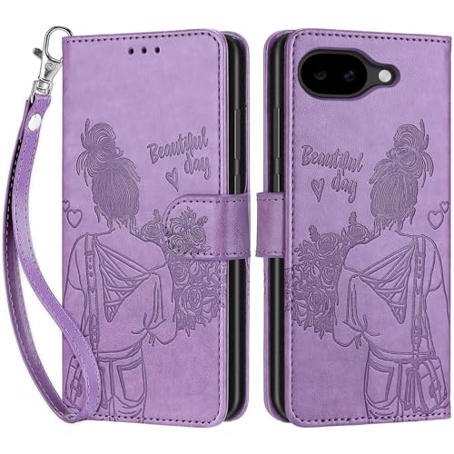 for Google Pixel 10a Wallet case, Purple-Girl | 3 Card Holders, Kickstand, Shockproof TPU Shell, PU Leather, Magnetic Closure, Protective Flip Folio Cover, Women - color: 2