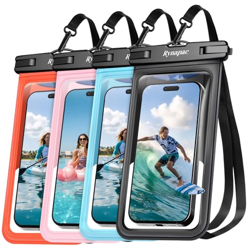 Rynapac Waterproof Phone Pouch [Up to 8.5"] - 4 Pack, IPX8 Waterproof Phone Case with Lanyard for iPhone 17 16 15 Pro Max, Touchscreen & Photograph, Cellphone Dry Bag for Beach Cruise Essentials 2026 - color: [Black + Pink + Blue + Orange]