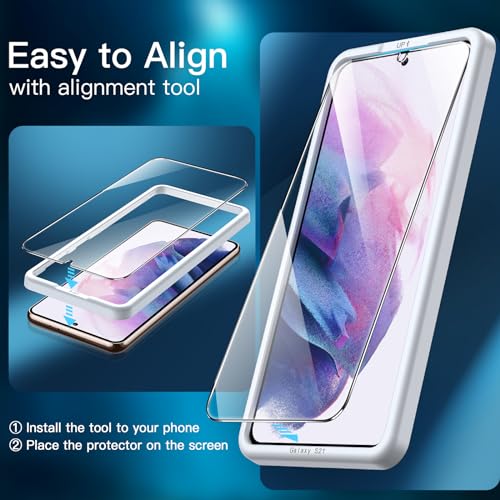 JETech Screen Protector for Samsung Galaxy S21, 3-Pack | 9H Tempered Glass, HD Clear, Anti-Scratch Protection, Easy Installation Tool - size: Galaxy S21