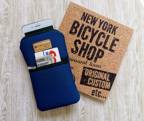 Tainada Zipper Neck Cell Phone Pouch Bag w/Belt Loop Holster (Navy Blue) | For Men/Women; Dual zip water-resistant, shockproof, neoprene cellphone holder w/ clip; Fits most smartphones in the market - color: Navy Blue