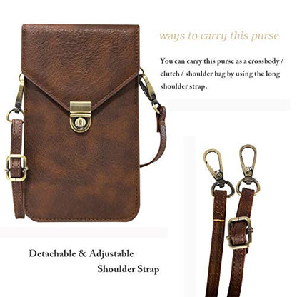Small Cell Phone Purse, Synthetic Leather Crossbody Bag Dual Pockets Card Holder Neck Pouch with Adjustable Strap for iPhone X Xr 8 7 6s Plus, Galaxy S10 S9 S8 Plus, LG G8 ThinQ, Brown - color: 02 Brown