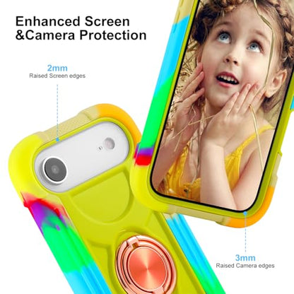 MARKILL Compatible with iPhone Air Case 6.5 Inch 2025 with 360 Degree Rotate Ring Stand, Military Grade Drop Protection Full Body Rugged Protective Case Kids - color: Rainbow Green, size: iPhone Air 6.5"