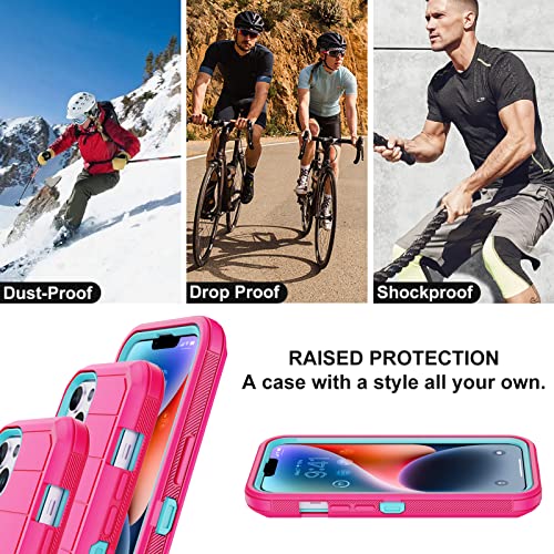iPhone 14 Case (Rose/Light Green) - 3-Layer Military Grade Shockproof Protection with 2 Screen Protectors - color: Rose/light green II
