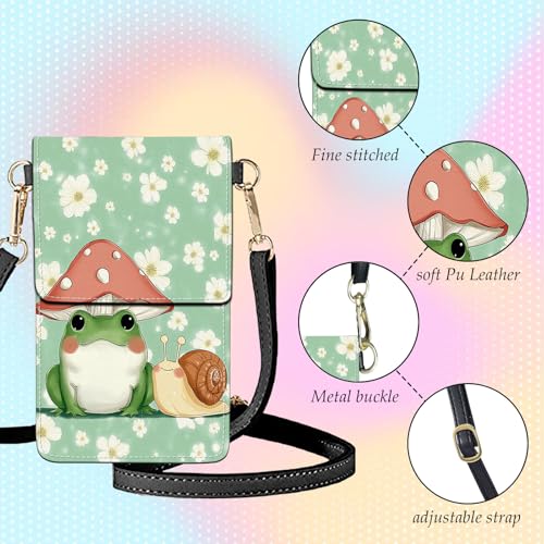 Small Crossbody Bags for Women Touchscreen Cell Phone Bag Cross Body Purses with adjustable Strap,Gifts For Teenage Girls - color: Cute Frog Mushroom Snail