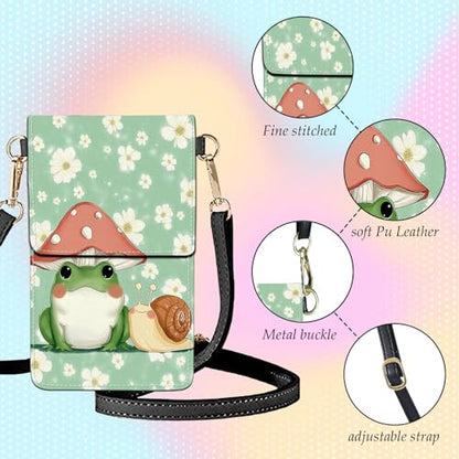 Small Crossbody Bags for Women Touchscreen Cell Phone Bag Cross Body Purses with adjustable Strap,Gifts For Teenage Girls - color: Cute Frog Mushroom Snail