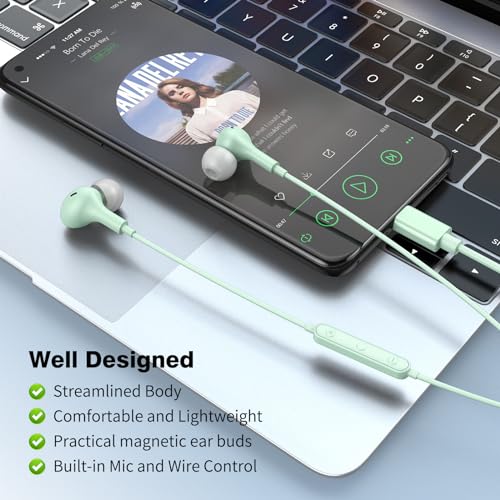 USB C Headphones for iPhone 18 Pro Max 17 16 15/Galaxy S26 FE Wired Earbuds - color: Mint-Green