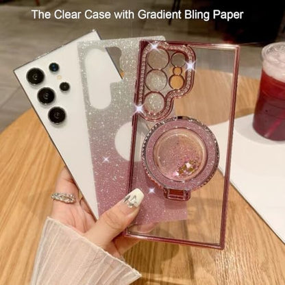 Changjia for Samsung Galaxy S26 Ultra Glitter Kickstand Case,Cute Bling Sparkly Diamond Rhinestones with Camera Lens Protector Liquid Ring Stand Women Girls Clear Phone Case for Galaxy S26 Ultra,Black - color: Black