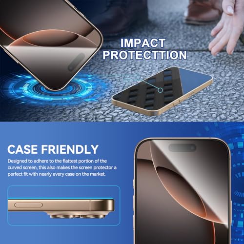 ImpactStrong 3-Pack Shatterproof Tempered Glass Screen Protector for iPhone 16 Pro [Easy Installation Frame] [Bubble Free] [9H Hardness] [Full Coverage] Case Friendly, 6.3 Inch - size: iPhone 16 Pro