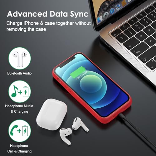 Battery Case for iPhone 12/12 Pro,[2025 Upgraded] 10800mAh Ultra-Slim Portable Extended Charger Case Cover for iPhone 12/12 Pro Charging Case (6.1 Inch)-Red - color: Red
