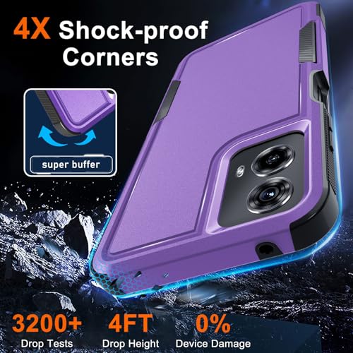 Case Compatible with Moto G 5G 2024, Full Body Heavy Duty Rugged Shockproof Protective Phone Cover with Lanyard Strap, Tempered Glass Screen Protector, Lavender | with Tempered Glass Screen Protector+Lanyard Strap,Rugged Shockproof Protective Phone Case -