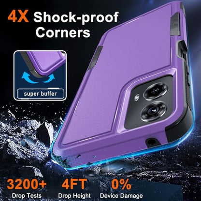 for Motorola Moto G Power 5G 2024 Case, Full Body Heavy Duty Rugged Shockproof Protective Phone Cover with Lanyard Strap, Tempered Glass Screen Protector,Lavender | with Tempered Glass Screen Protector+Lanyard Strap,Rugged Shockproof Protective Phone Case