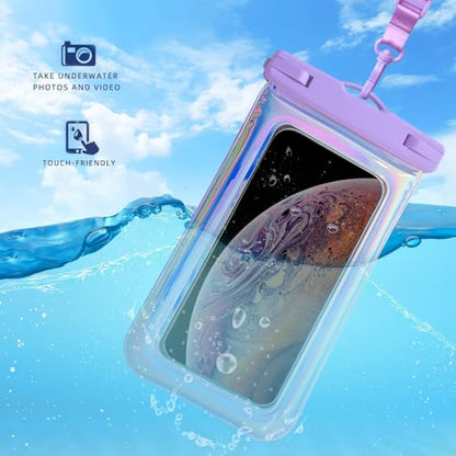 Floatable Waterproof Phone Pouch for iPhone 17 16 Pro Max/15/14/13, IP68 Travel Cellphone Dry Bag Beach Cruise Ship Essentials Bags with Crossbody Lanyard, Iridescent Purple and Pink-7″2 Pax - color: A1-Iridescent Purple and Pink
