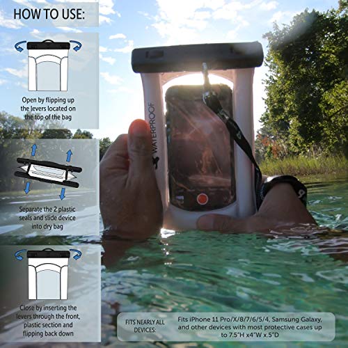 geckobrands Float Phone Dry Bag with Arm Band - Floating Watertight Dry Bag Phone Pouch, Fits Most iPhone and Samsung Galaxy Models - color: Neon Blue