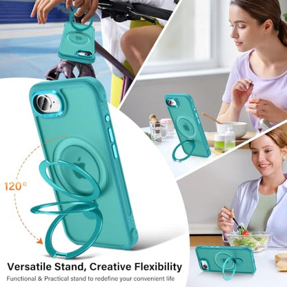 Designed for iPhone 17e/ 16e Case with Magnetic Stand, Darkcyan | Certified Drop Protection, Great Grip Feeling, Matte Translucent Back Slim Shockproof Phone Cover - color: Darkcyan, size: Iphone 17e & Iphone 16e