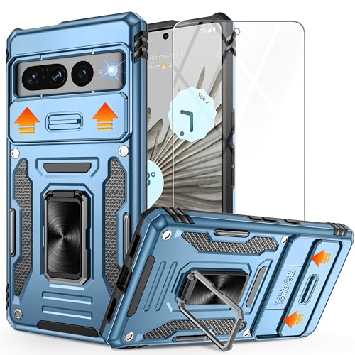 Gritup Pixel 7 Pro Case, Light Blue, Shockproof Phone Case with Slide Camera Cover, Magnetic Kickstand, Compatible with Google 7 Pro (6.7 inch) - color: Light Blue, size: Pixel 7 Pro（6.7Inches)