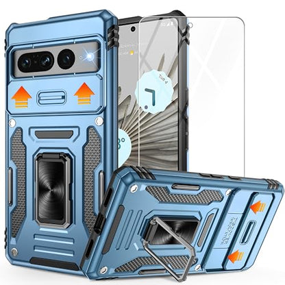 Gritup Pixel 7 Pro Case, Light Blue, Shockproof Phone Case with Slide Camera Cover, Magnetic Kickstand, Compatible with Google 7 Pro (6.7 inch) - color: Light Blue, size: Pixel 7 Pro（6.7Inches)
