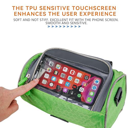 Bike Handlebar Bag with Touchscreen, Waterproof Bicycle Front Bag for Phone Storage, Compact Handlebar Pouch for Road, Mountain & Electric Bikes