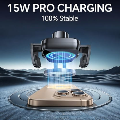 Kaistyle Wireless Car Charger【One Hand Manual Clamping】 Fast Wireless Charger for Car Phone Holder Mount Charger Phone Holders for Your Car Dashboard/Windshield/Vent Truck Mount for iPhone Samsung