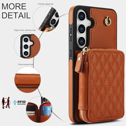 Asuwish Phone Case for Samsung Galaxy S25 5G Wallet Cell Cover with Tempered Glass Screen Protector Wrist Crossbody Strap RFID Blocking Credit Card Holder S 25 25S 25 25S SM-S931U Women Girls Brown - color: Brown