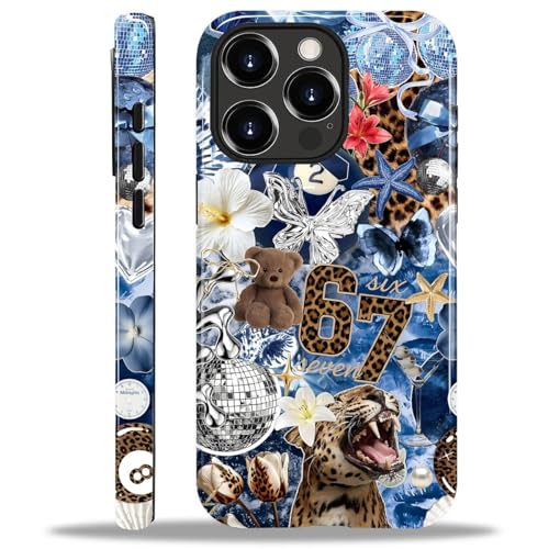 Case for iPhone 14 Pro Max, Cute Phone Case, Blue Leopard Collage | Hybrid 2-Layer Phone Cover，Military-Grade Protection Durable Shockproof Anti-Scratch Cases - color: Blue Leopard Collage, size: Iphone 14 Pro Max
