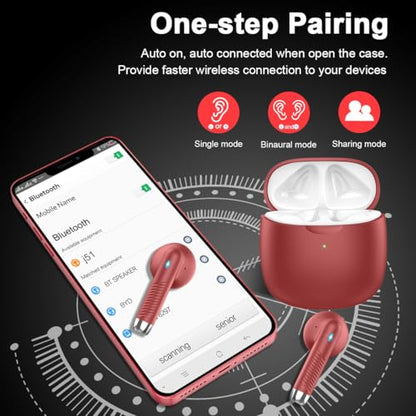 Wireless Earbuds, Bluetooth 5.4 Earbuds Stereo Bass, Bluetooth Headphones - color: Glossy Red