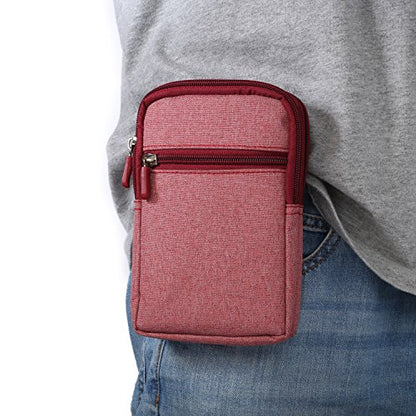 Vertical Cell Phone Belt Clip Holster, Phone Waist Bag for Mens, Nylon Smartphone Holder with Belt Loop Mobile Phone Waist Belt Pouch Wallet Zipper Phone Carrying Case Outdoor Sport Travel Bumbag - color: Red