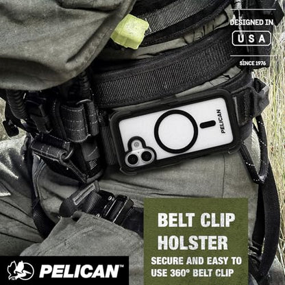 Pelican Voyager iPhone 17 Case - Rugged MagSafe Phone Case - Black/Clear | Magnetic Phone Case w/24ft Military Grade Drop Protection - Phone Cover w/ Belt Clip Holster Kickstand for iPhone 17 - color: Black/Clear, style: iPhone 17
