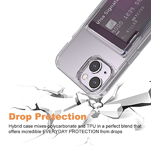 for iPhone 14 Plus Clear Card Case, Anti-Yellowing Slim Fit Thin TPU Bumper + PC Back Wallet Case with 2 Cards Holder - color: Clear, size: iPhone 14 Plus