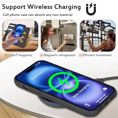for Wallet Case Compatible with iPhone 16,Multi-Function Detachable 2 in 1 Magnetic iPhone 16 Case Wallet,Flip Strap Zipper Card Holder Phone Case with Shoulder Straps (Black) - color: Black, size: iPhone 16