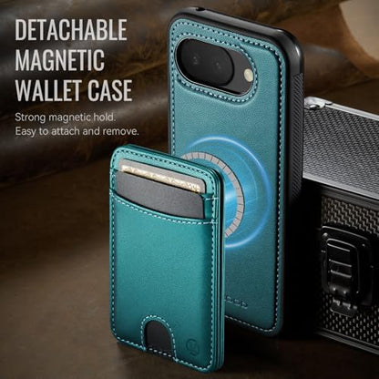 Wallet Case for Google Pixel 10a Compatible with MagSafe for Men Women, 2 in 1 Detachable Magnetic Phone Case with Card Holder Kickstand RFID Blocking for Pixel 10a (Green) - color: Green