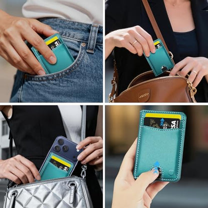 Strapurs Strong Magnetic Wallet Card Holder for MagSafe Phones and Cases, Slim PU Leather Detachable Phone Wallet with 6 Card Slots RFID Blocking for iPhone 17/16/15/14/13/12/Pro/Max/Plus – Bluegreen - color: Blue Green