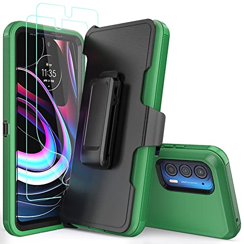 Compatible with Motorola Edge 2021 Case,Heavy Duty Rugged Shockproof Full Body Protection Kickstand Case with Belt Clip Holster for Motorola Edge 2021 6.8 inch Phone (Green+Black) - color: Green+Black