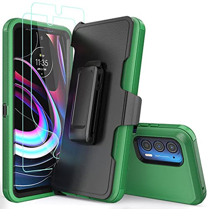 Compatible with Motorola Edge 2021 Case,Heavy Duty Rugged Shockproof Full Body Protection Kickstand Case with Belt Clip Holster for Motorola Edge 2021 6.8 inch Phone (Green+Black) - color: Green+Black