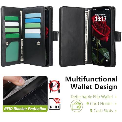 Varikke for iPhone 17 Glitter Case Wallet Magnetic Detachable, Black - color: (Standard) Black, size: iPhone 17 6.3"