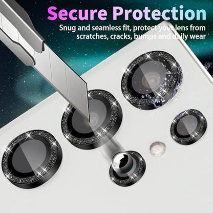 Camera Lens Protector for Samsung Galaxy S24 Ultra, Glitter Black - color: Glitter Black