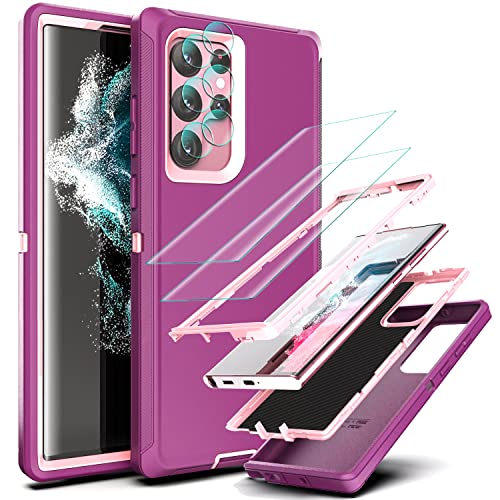 YmhxcY for Galaxy S22 Ultra Case with Self Healing Flexible TPU Film[2 Pack] and Lens Protective Film[2 Pack], Heavy Protection Cover for Galaxy S22 Ultra （6.8“）-Wine Red and Rose Pink - color: Wine red and rose pink