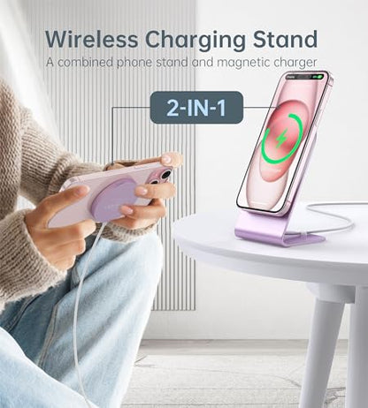 Magnetic Wireless Charger Stand + Charging Pad for iPhone Duo/18-12 Series - color: Pink