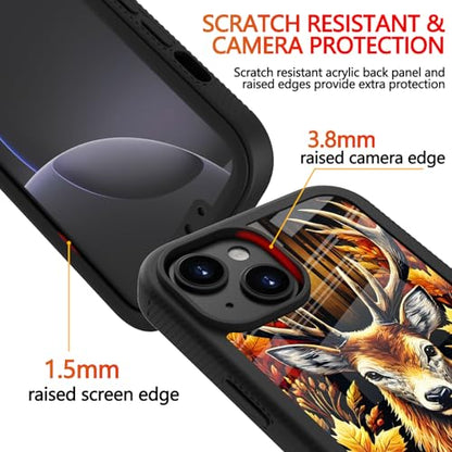 Compatible with iPhone 14 / iPhone 13 Case – Rugged Full-Body Protective Cover for Women Men Dual Layer Shockproof Bumper, Heavy-Duty Phone Case - Deer Fall Maple Leaf 099 - color: Deer Fall Maple Leaf 099