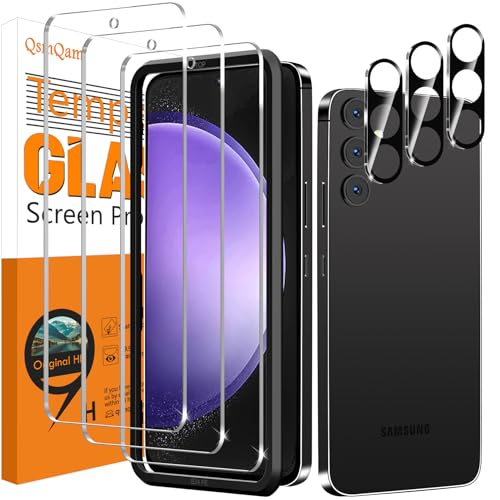 QsmQam 3 Pack Screen Protector for Samsung Galaxy S24 FE + 3 Pack Camera Lens Protector, Ultra HD Tempered Glass, 9H Hardness, Anti Scratch, Easy Installation - Case Friendly - size: Samsung Galaxy S24 FE