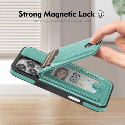 SkyEagle Compatible with MagSafe iPhone 16 Pro Wallet Case,Blue Green - color: Blue Green, size: iPhone 16 Pro - 6.3"