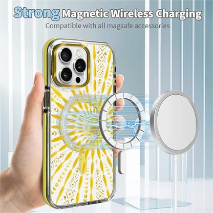 VisEnt Clear Case for iPhone 15 ProMax, Magnetic Phone Case, Transparent Slim Cover, Military Grade Protection, Shockproof, Anti-Yellowing, Scratch Resistant, Folk Gold Sun - color: Folk Gold Sun, size: Iphone 15 Pro Max
